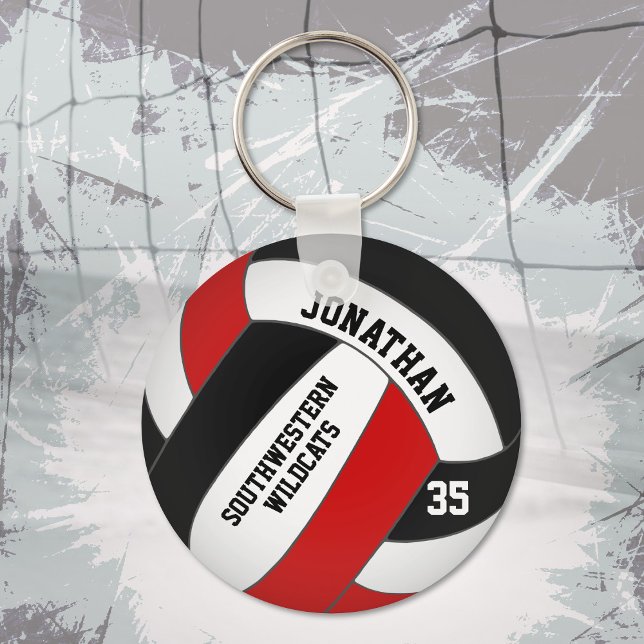 Svart röd volleyball-spelare och lag namn nyckelring (Skapare uppladdad)