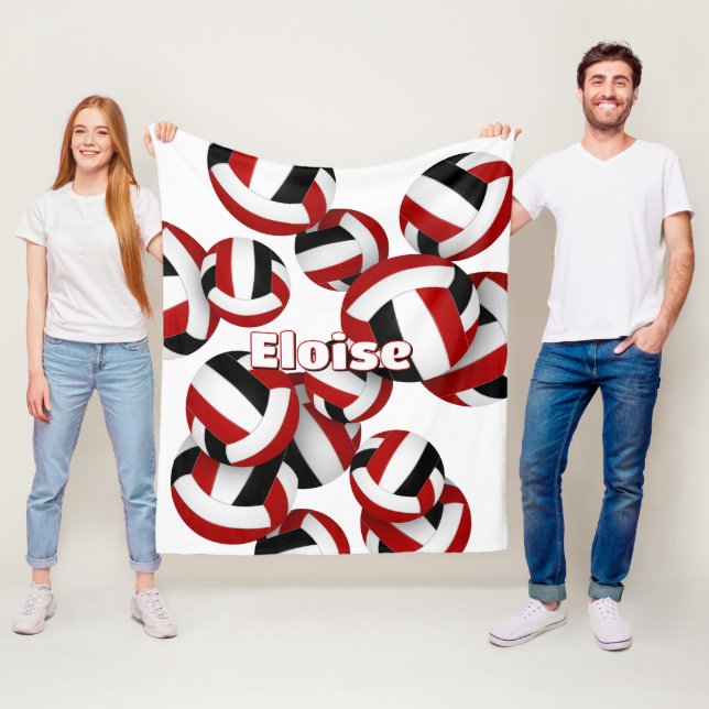 Svart röd volleybollar Flickor idrottslag färg Fleecefilt (På plats)