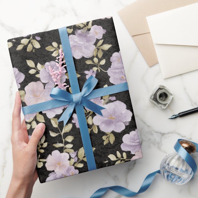 Svart Röda Lavendelblommor Bröllopsdusch Presentpapper (Gifting)