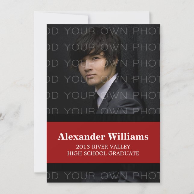 Svart/Röda Skolfärg Ränder Examen Inbjudan (Framsida)