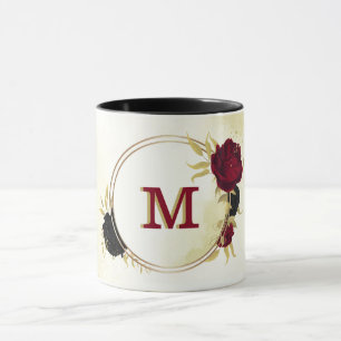 Svart rödblommor guld löv mugg