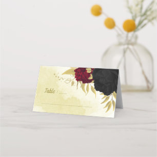 Svart rödblommor guld löv placeringskort
