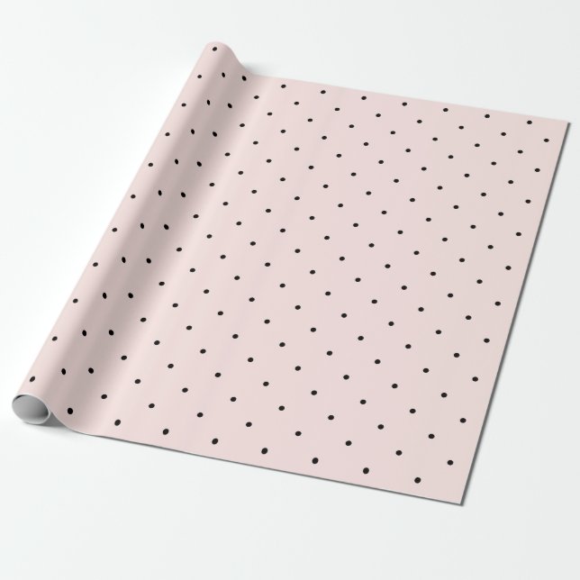 Svart & rodna rosa polka dotsmönsterbröllop för presentpapper (Utrullad)