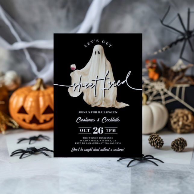 Svart Rolig Halloween-inbjudan med 'Let's Get Shee Inbjudningar (Skapare uppladdad)