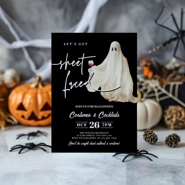 Svart Rolig Halloween-inbjudan med 'Let's Get Shee Inbjudningar (Skapare uppladdad)