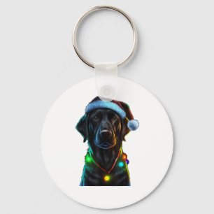 Svart Rolig hund jultomten Hat ljus träd Nyckelring