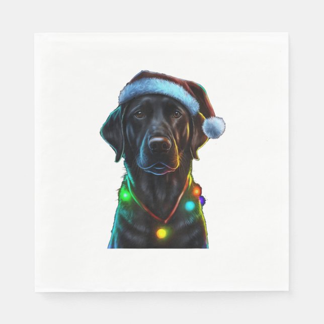 Svart Rolig hund jultomten Hat ljus träd Pappersservett (Framsidan)