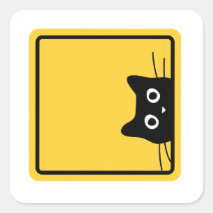 Svart Rolig Listig Katt US Varnings Skylt Akta Er Fyrkantigt Klistermärke