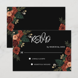 Svart Romantisk Trädgård Blommig Bröllop RSVP OSA Kort
