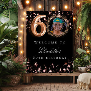 Svart ros guld 60-års fotofödelsedagsfest välkomme poster