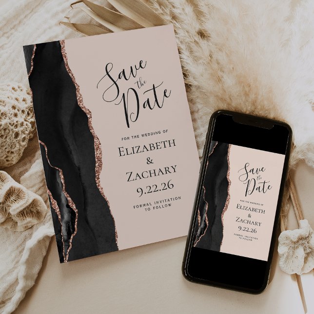 Svart Ros Guld Agat Rodnad Spara Datumet Inbjudningar (Skapare uppladdad)