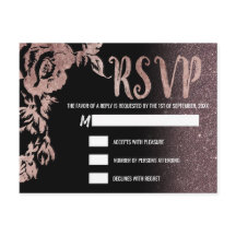 Svart Ros Guld Glitter Blommig RSVP