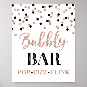 Svart Ros Guld Konfetti Bubbly Bar Skylt