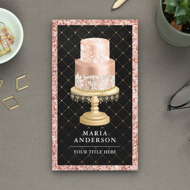 Svart Ros Guld Rodd Skräddarsydd Bröllopstårtbaker Visitkort (Skapare uppladdad)