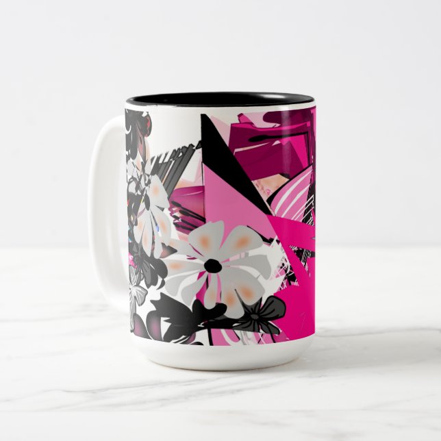 Svart & Rosa Abstrakt Mugg (Framsida vänster)