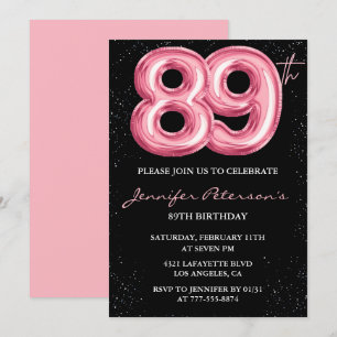 Svart Rosa Ballong Glam 89-årsfirande Inbjudningar