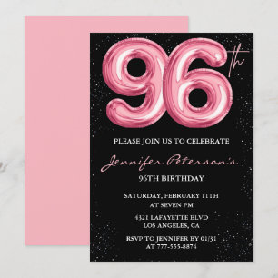 Svart Rosa Ballong Glam 96-årsdag Inbjudningar
