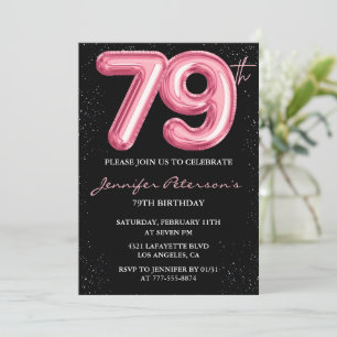 Svart Rosa Ballong Glam Glitter 79-årsdag Inbjudningar