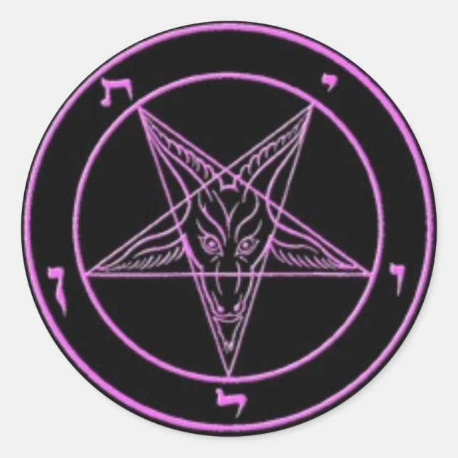 Svart/Rosa Baphomet Stickers Runt Klistermärke (Framsida)