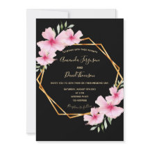 Svart rosa blommigt guld bröllop