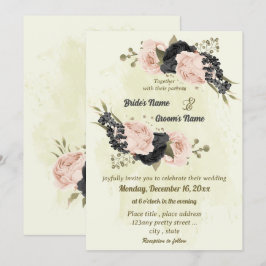 Svart rosa blommor botaniska bröllop inbjudningar