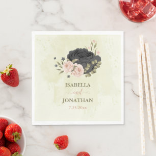 Svart  rosa blommor bröllop pappersservett