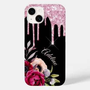 Svart rosa blommor glitter droppar namn