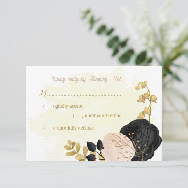 Svart rosa blommor guld botaniska bröllop OSA ca (Stående Fram)
