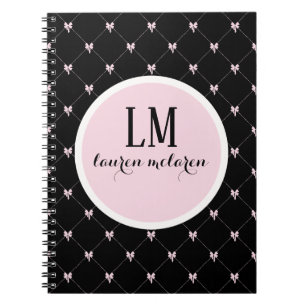 Svart & Rosa Bow Monogram Anteckningsbok