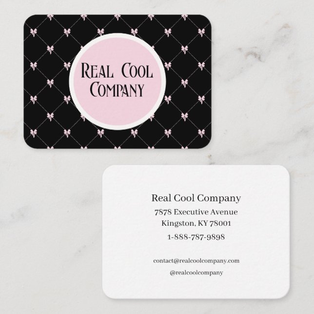Svart & Rosa Bow Monogram Visitkort (Fram/baksida)