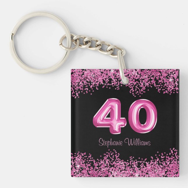 Svart Rosa Buboner Glitter Party vid 40:e födelsed (Framsidan)