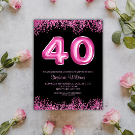 Svart Rosa Buboner Glitter Party vid 40:e födelsed Vykort