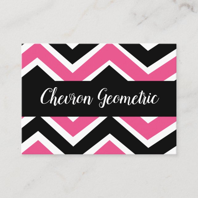 Svart Rosa Chevron Randig Visitkort (Framsida)