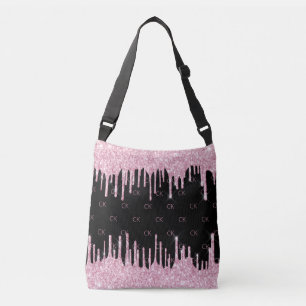 Svart rosa dropar monogram elegant axelväska
