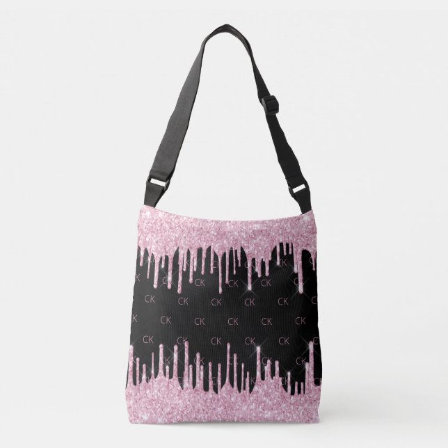 Svart rosa dropar monogram elegant axelväska (Framsida)