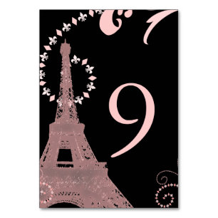 svart rosa eiffel torn vintage paris bröllop bordsnummer