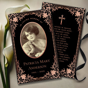 Svart Rosa Elegant Funeral Memorial Prayer Card Visitkort