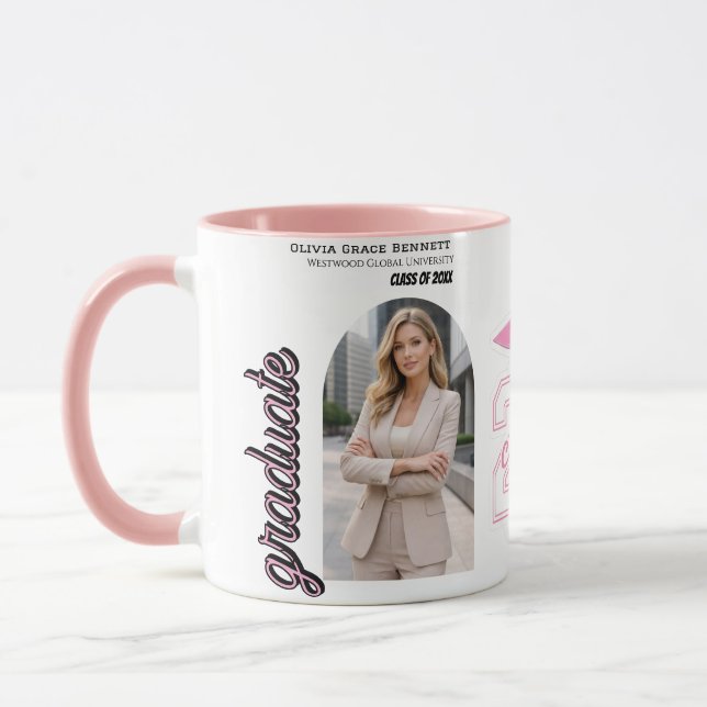 Svart & Rosa Examens Kaffe Mugg 2026 Present (Vänster)