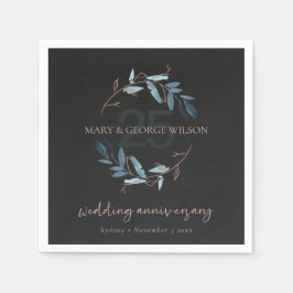 SVART ROSA FOLIAGE WREATH VARJE ÅR 25 ÅRSDAGAR PAPPERSSERVETT