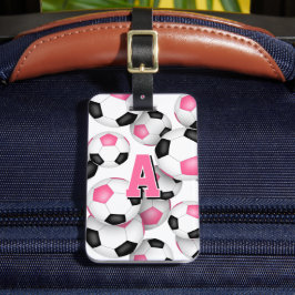 Svart rosa fotboll klubb färg monogrammad bagagebricka