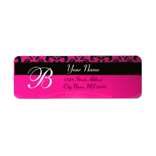 SVART ROSA FUXIA DAMAST MONOGRAM RETURADRESS ETIKETT