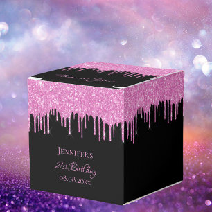 Svart rosa glitter droppar vid glitter vid födelse presentaskar