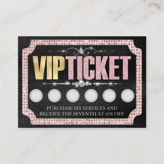 Svart & rosa glitter VIP-kundlojalitetskort Visitkort (Framsida)