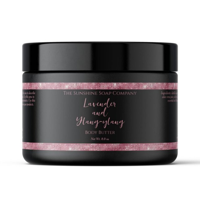 Svart Rosa Glitter Watersecure Cosmetics Burk-etik Vattenflaska Etikett (Skapare uppladdad)