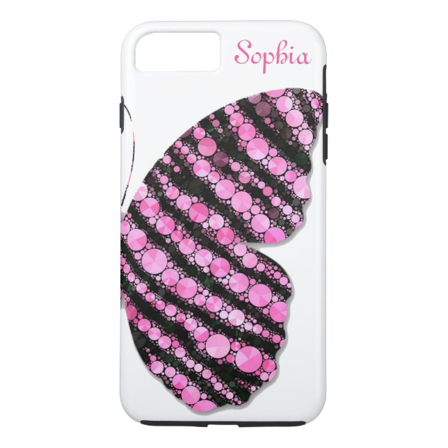 Svart & Rosa Glitterfjäril Personlig Case-Mate iPhone Skal (Baksida)