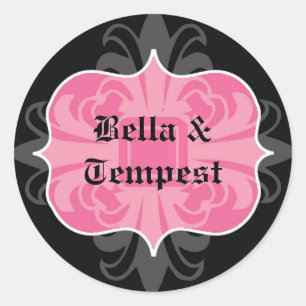 Svart rosa goth punk namn bricka bröllopsförmån runt klistermärke