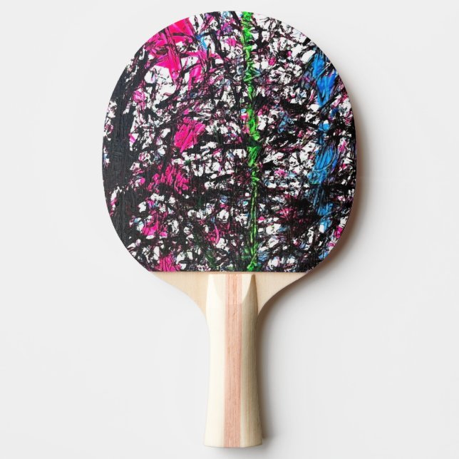 Svart, Rosa, Grön, Blå Marmor Konstverk Pingisracket (Framsidan)