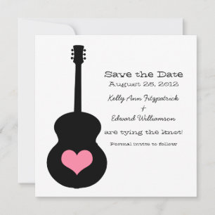 Svart/Rosa Guitar Heart Spara datum Inbjudan