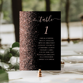 Svart Rosa Guld Glitter Bröllop Bordsnummer