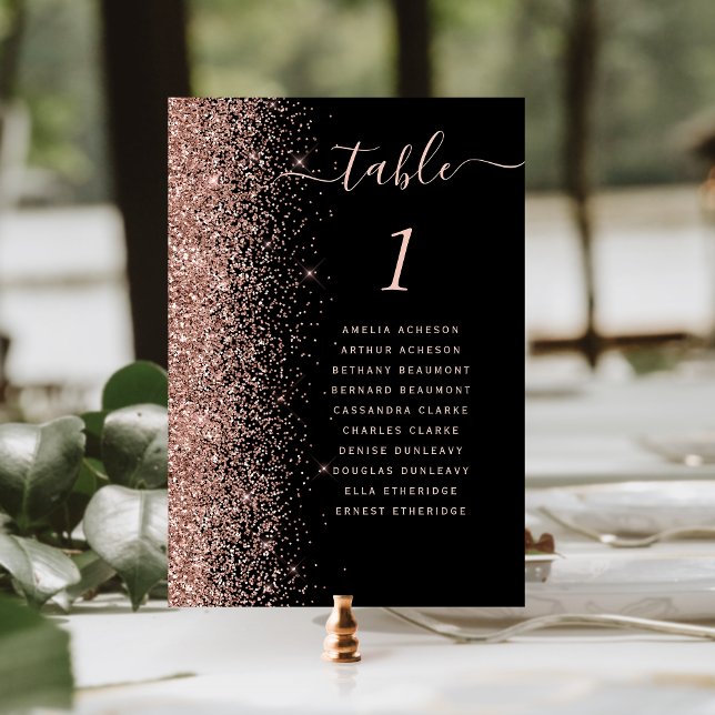 Svart Rosa Guld Glitter Bröllop Bordsnummer (Skapare uppladdad)